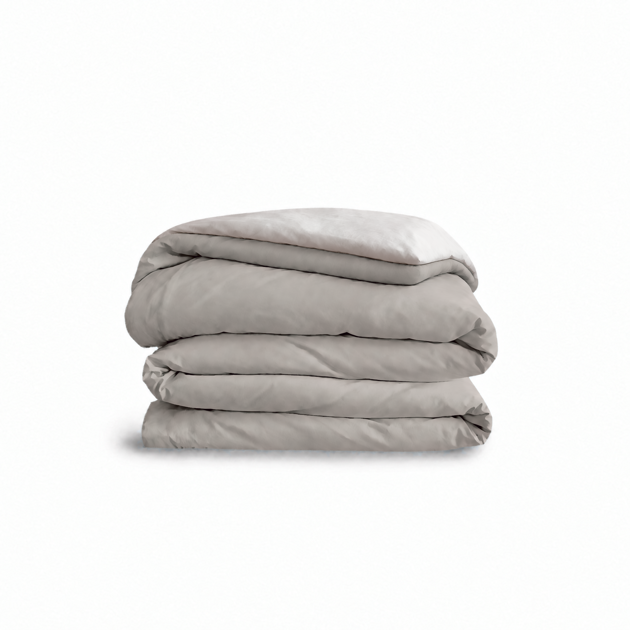 Down for Good Essential duvet cover panels, folded and stacked, in Fog and Shell organic cotton.