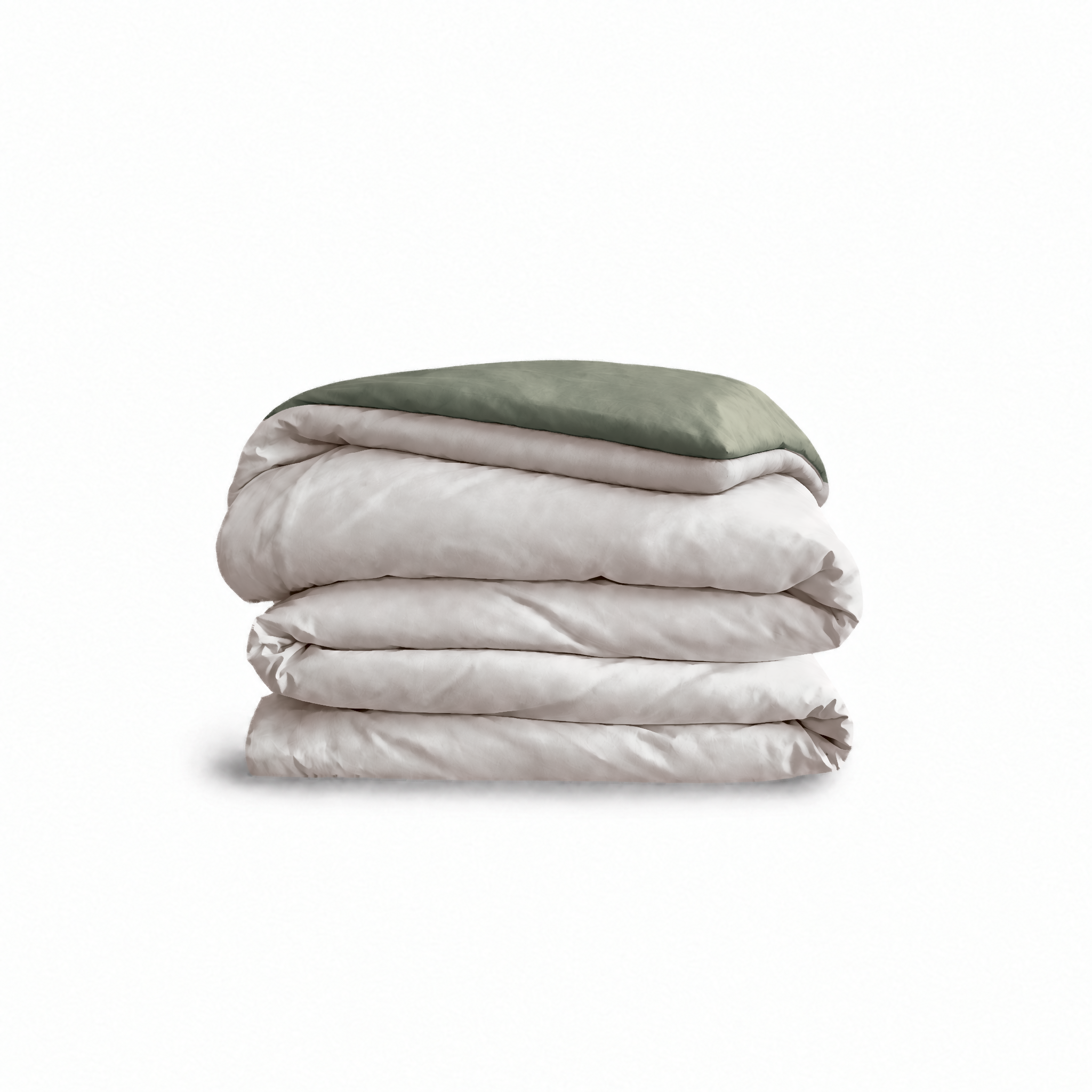 Down for Good Essential duvet cover panels, folded and stacked, in Shell and Willow organic cotton.
