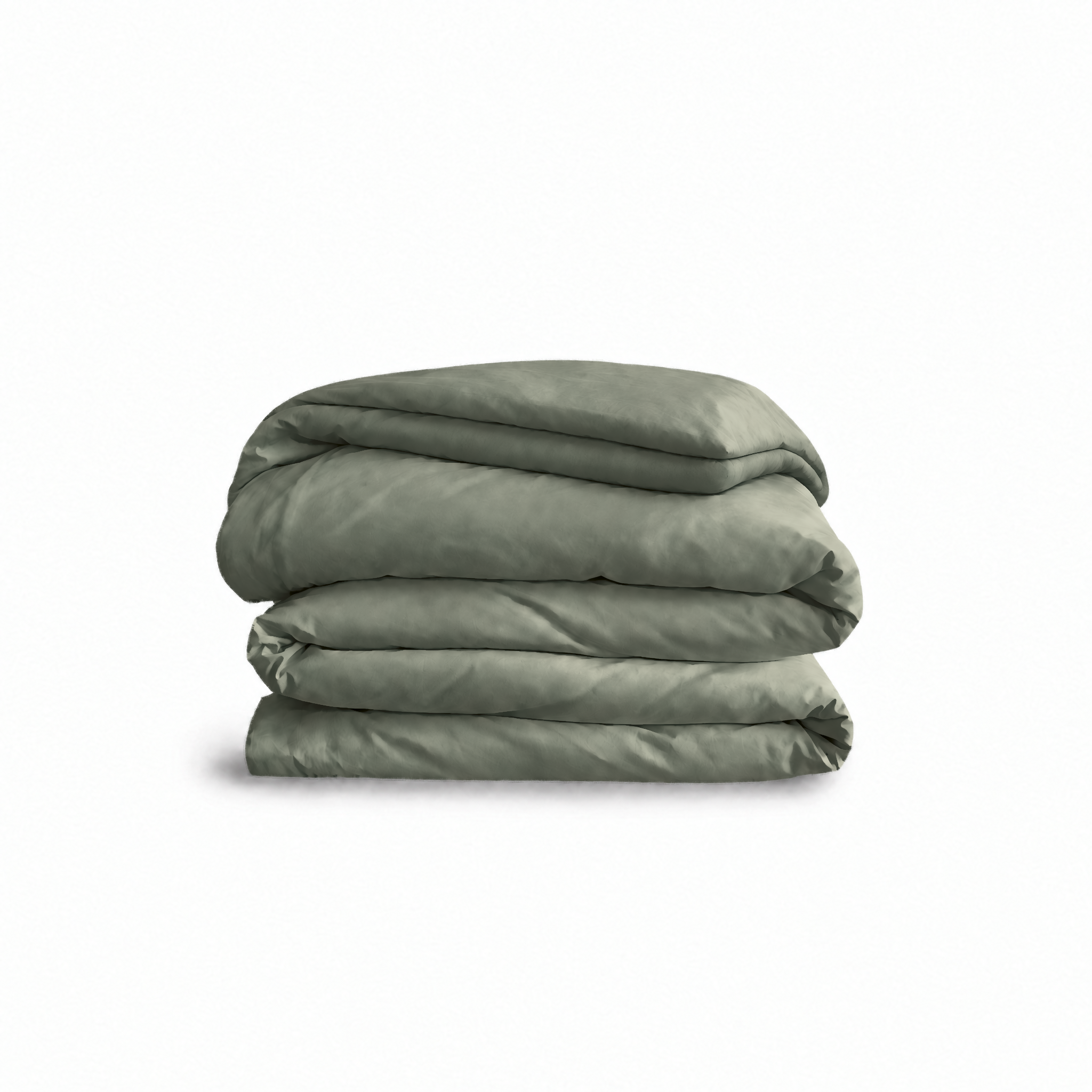 Down for Good Essential duvet cover panels, folded and stacked, in Willow organic cotton.