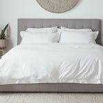 modern bed with reversible, dual sided  pillow shams and white duvet